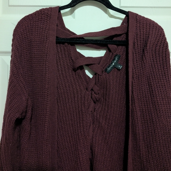 Derek Heart Open Cardigan L Overiszed Purple Lace-up Back - Picture 2 of 6
